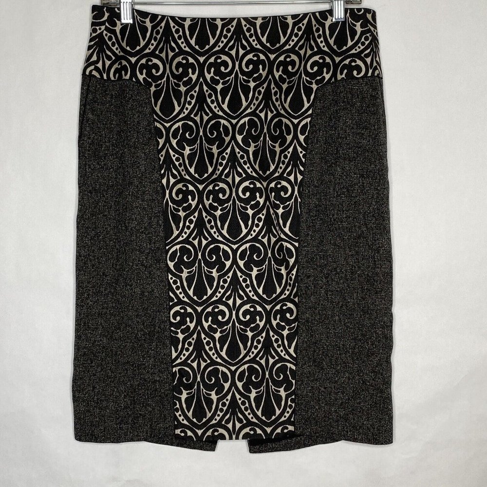 Rachel Roy Skirt Women 10 Black Off-white Tweed Patterned Front Full Back Zipper